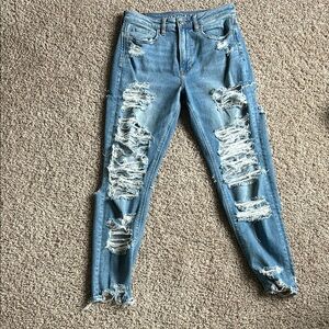 American Eagle Outfitters Blue Skinny Distressed Jeans